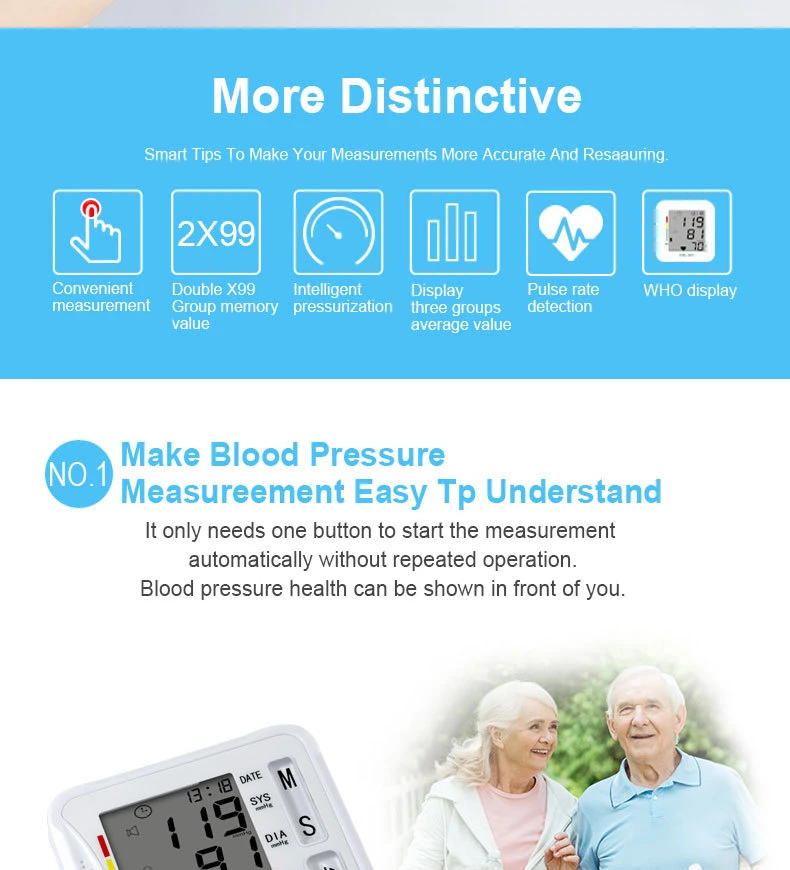 Upper Arm Bp Cuff Smart Heart Rate Monitor Household Automatic Digital Blood Pressure Monitor