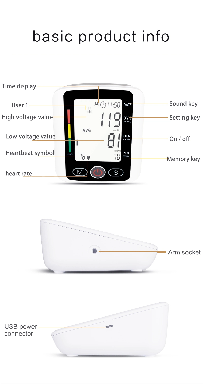 Household Automatic Portable Heart Beat Rate Pulse Meter Measure Home Use Upper Arm Digital Blood Pressure Monitor